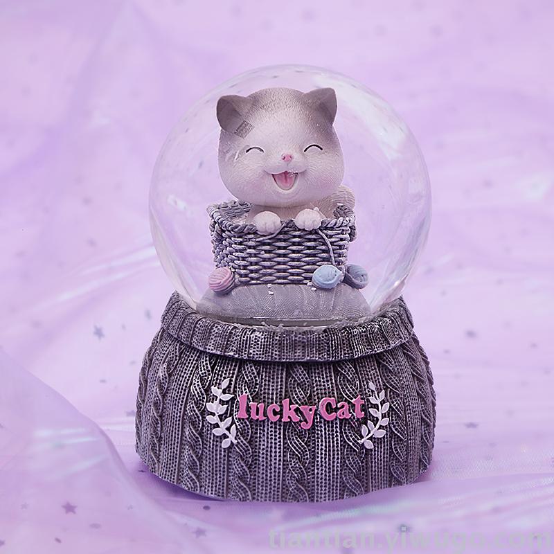 Resin craft Set up a lovely Cat Crystal Ball music box dream Luminous Snowflake Music box Resin craft Set up a lovely Cat Crystal Ball music box dream Luminous Snowflake Music box