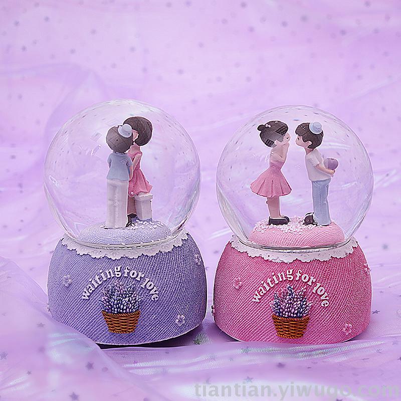 A troupe set with love lovers performed by crystal ball music box dream luminous snowflake music box