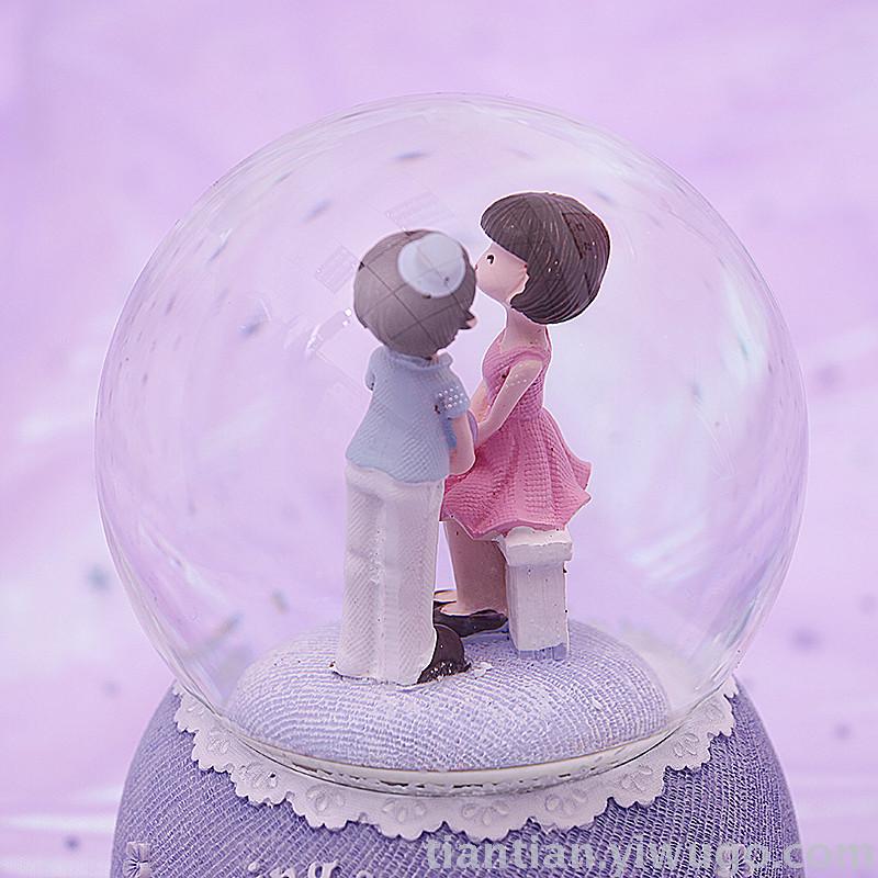 A troupe set with love lovers performed by crystal ball music box dream luminous snowflake music box