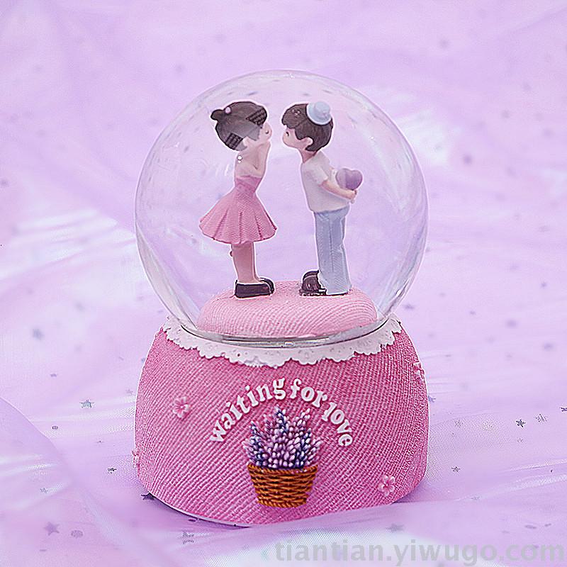 A troupe set with love lovers performed by crystal ball music box dream luminous snowflake music box