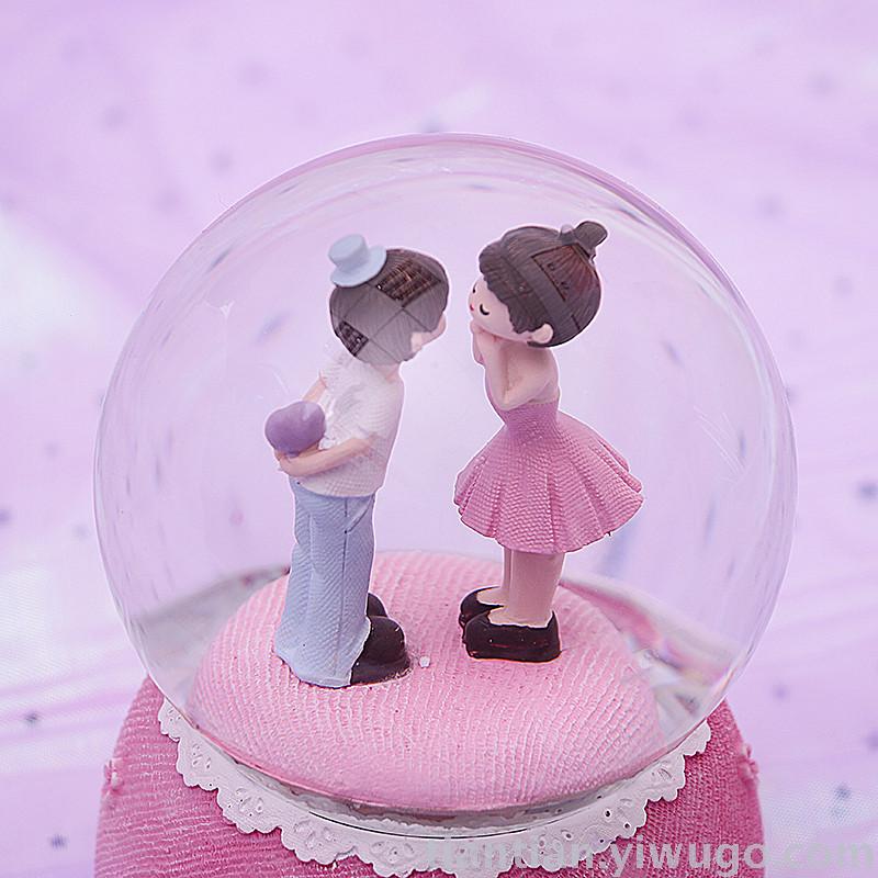 A troupe set with love lovers performed by crystal ball music box dream luminous snowflake music box