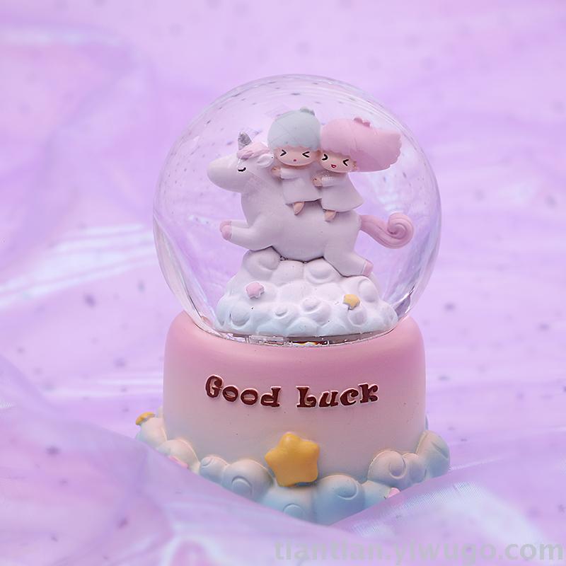 Resin craft set a moonlight little white horse Crystal Ball music box dream Luminous Snowflake Music Box