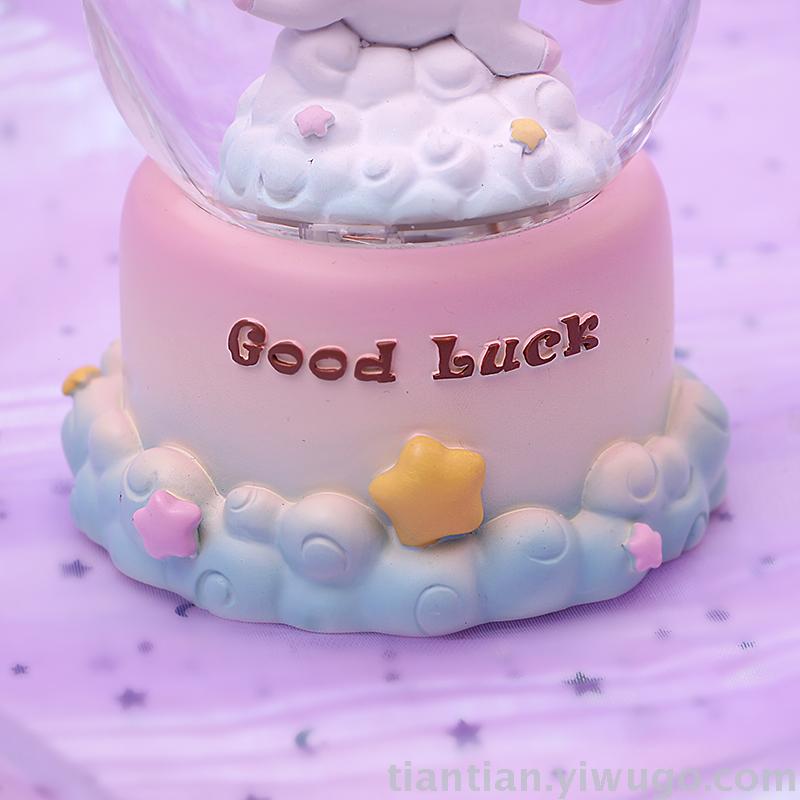 Resin craft set a moonlight little white horse Crystal Ball music box dream Luminous Snowflake Music Box