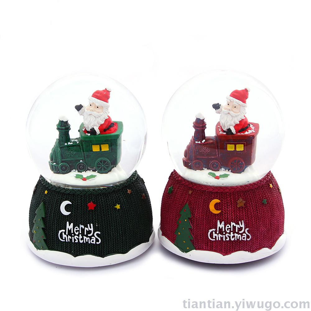 Resin craft Set up a Christmas Crystal ball box, Santa Claus driving snowflake music box