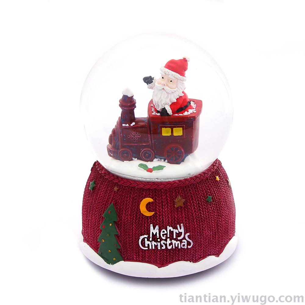 Resin craft Set up a Christmas Crystal ball box, Santa Claus driving snowflake music box