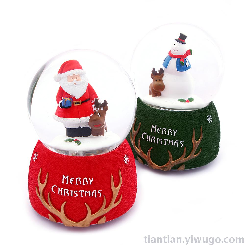 Resin craft Christmas Crystal ball box Snowman Santa Claus glow Snowflake music box