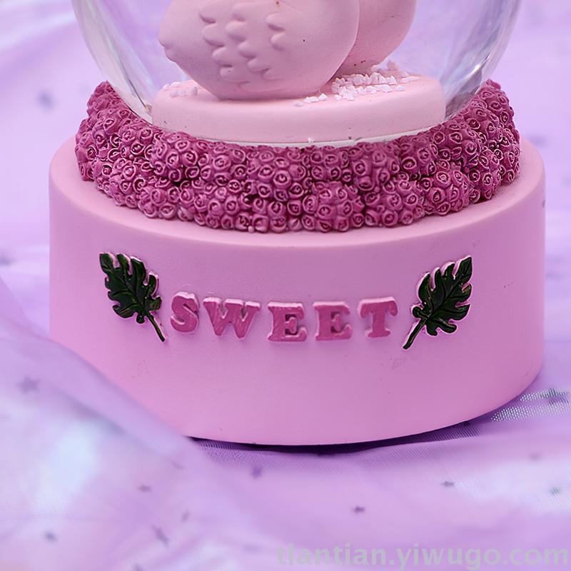Resin Craft Creative Flamingo Crystal Ball Music box Dream Luminous Snowflake Music Box
