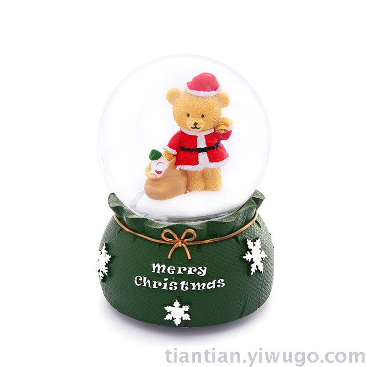 Craft Presents a bear crystal ball music box with Christmas glitter and snowflakes music box