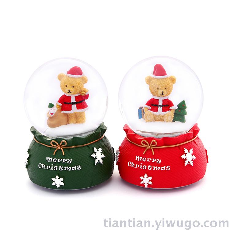 Craft Presents a bear crystal ball music box with Christmas glitter and snowflakes music box