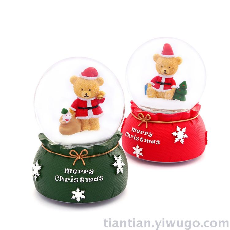 Craft Presents a bear crystal ball music box with Christmas glitter and snowflakes music box