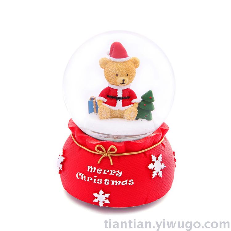 Craft Presents a bear crystal ball music box with Christmas glitter and snowflakes music box
