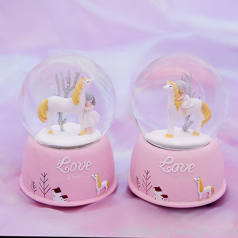 Resin craft Presents a pink unicorn Crystal ball music box Dreamlike Glow Snowflake music box Resin craft Presents a pink unicorn Crystal ball music box Dreamlike Glow Snowflake music box
