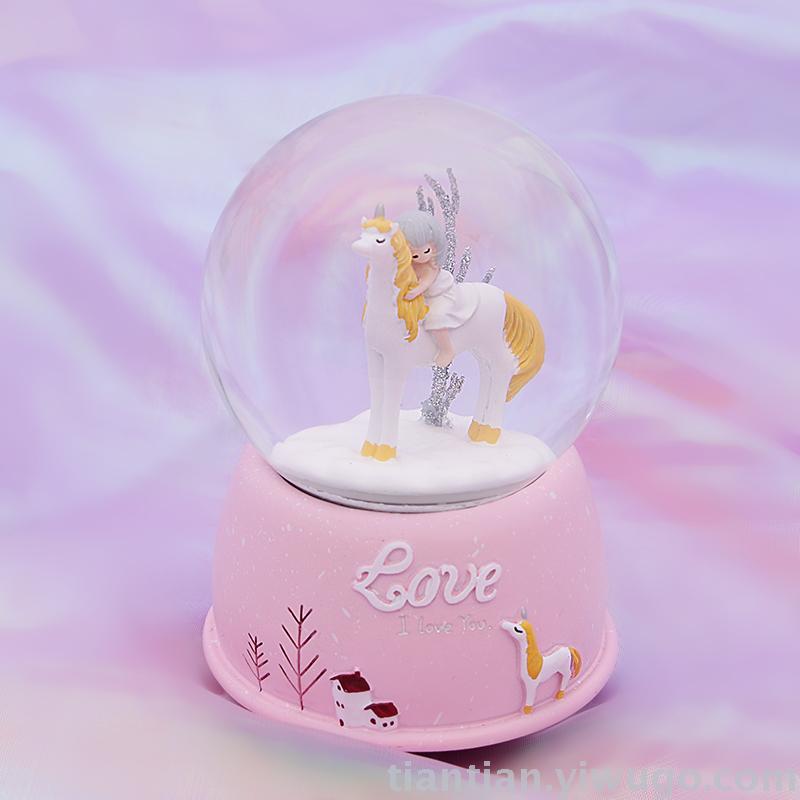 Resin craft Presents a pink unicorn Crystal ball music box Dreamlike Glow Snowflake music box Resin craft Presents a pink unicorn Crystal ball music box Dreamlike Glow Snowflake music box