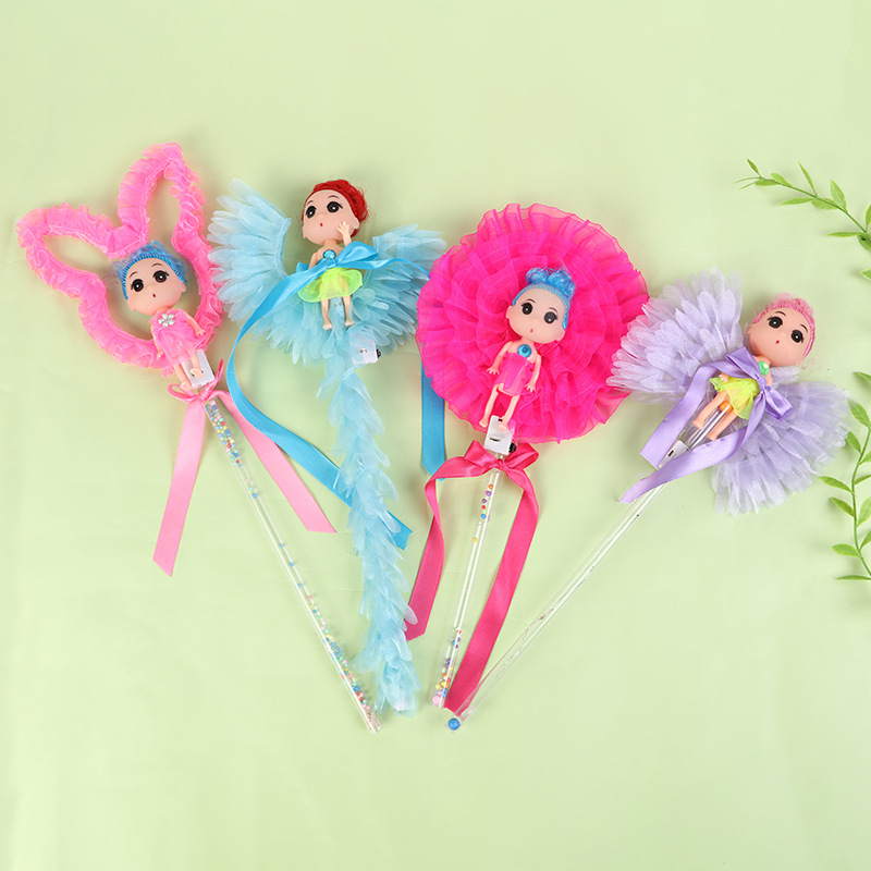 Cute Glowing Angel Magic Wand Color Bow Fairy Wand Electronic Light Sticks Cartoon Doll Glow Stick