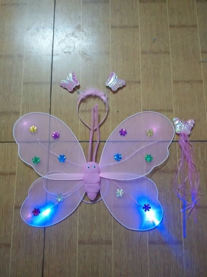Factory Direct Supply Single Layer Luminous Silk Butterfly Wings Three-Piece Set Four-Piece Set Head Fairy Wand