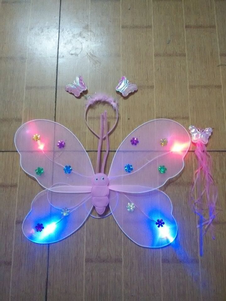 Factory Direct Supply Single Layer Luminous Silk Butterfly Wings Three-Piece Set Four-Piece Set Head Fairy Wand