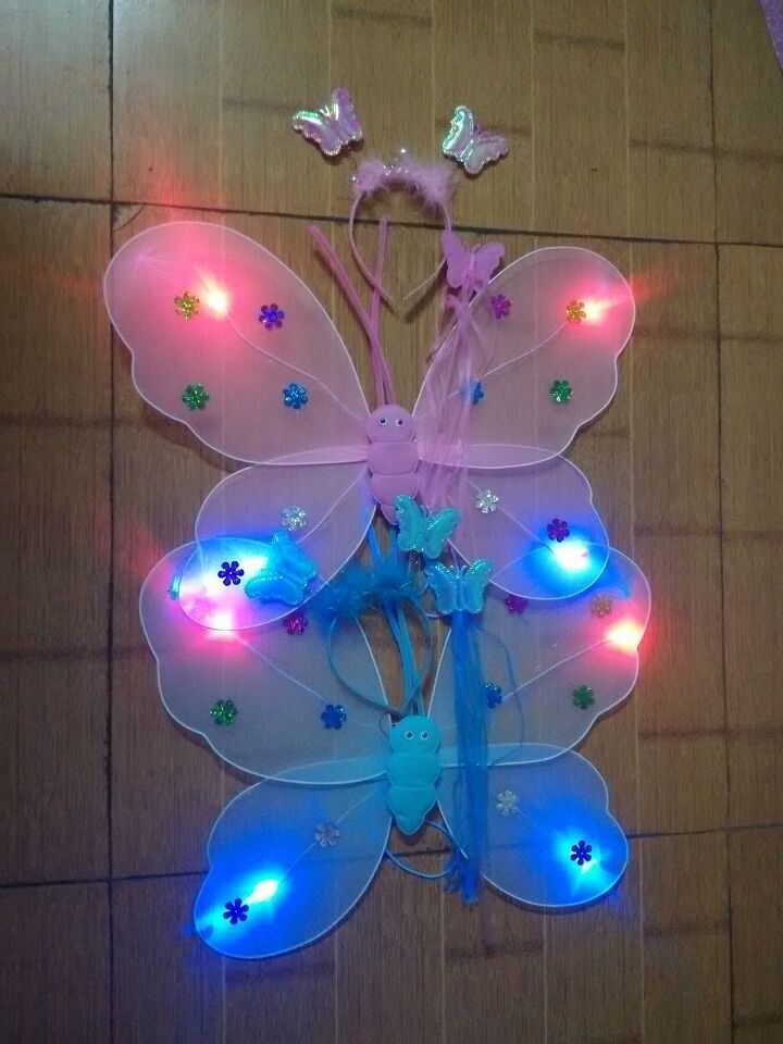 Factory Direct Supply Single Layer Luminous Silk Butterfly Wings Three-Piece Set Four-Piece Set Head Fairy Wand