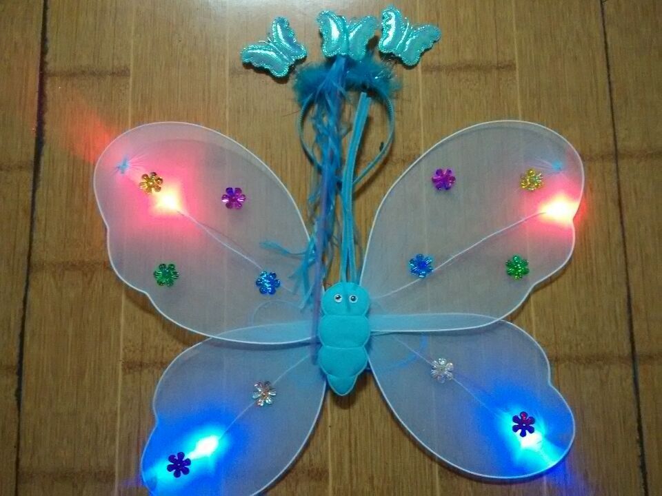 Factory Direct Supply Single Layer Luminous Silk Butterfly Wings Three-Piece Set Four-Piece Set Head Fairy Wand