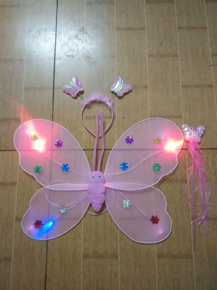 Factory Direct Supply Single Layer Luminous Silk Butterfly Wings Three-Piece Set Four-Piece Set Head Fairy Wand