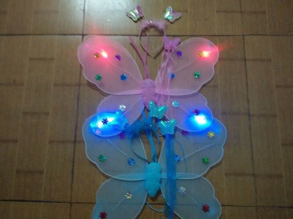 Factory Direct Supply Single Layer Luminous Silk Butterfly Wings Three-Piece Set Four-Piece Set Head Fairy Wand