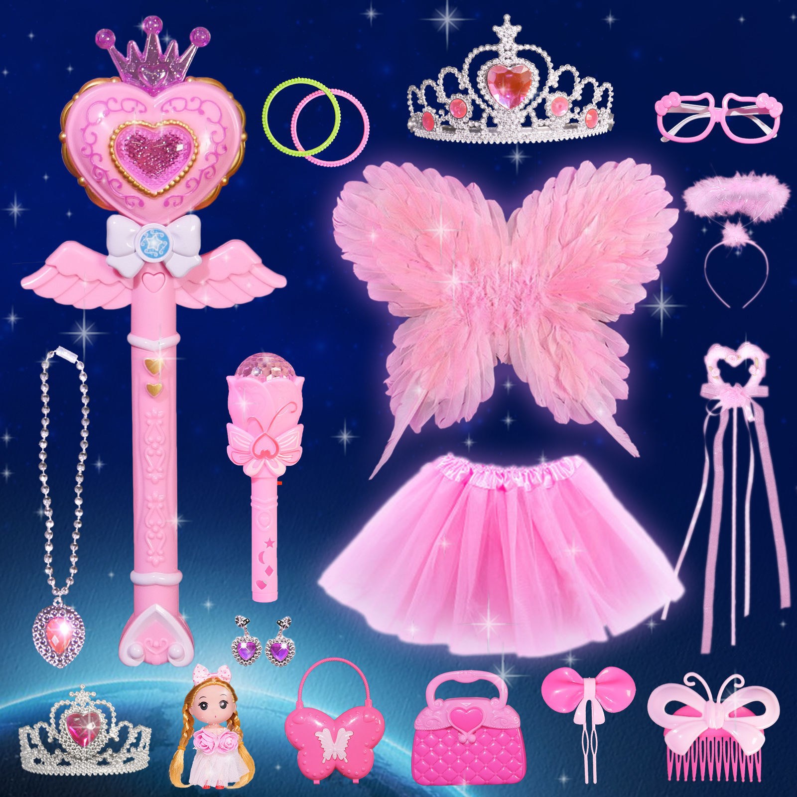 Fairy Wand Cane Magic Wand Girl Heart Wand Children&#039;s Crown and Princess Magic Wand Creative Truncheon Magic Wand Gift