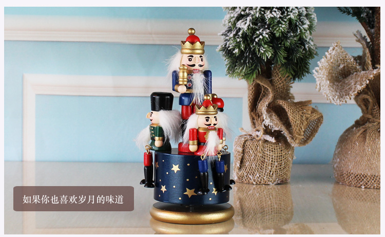 European-Style Hand Painting 23cm Nutcracker Rotating Music Box Crafts Decoration Home Wooden Music Box