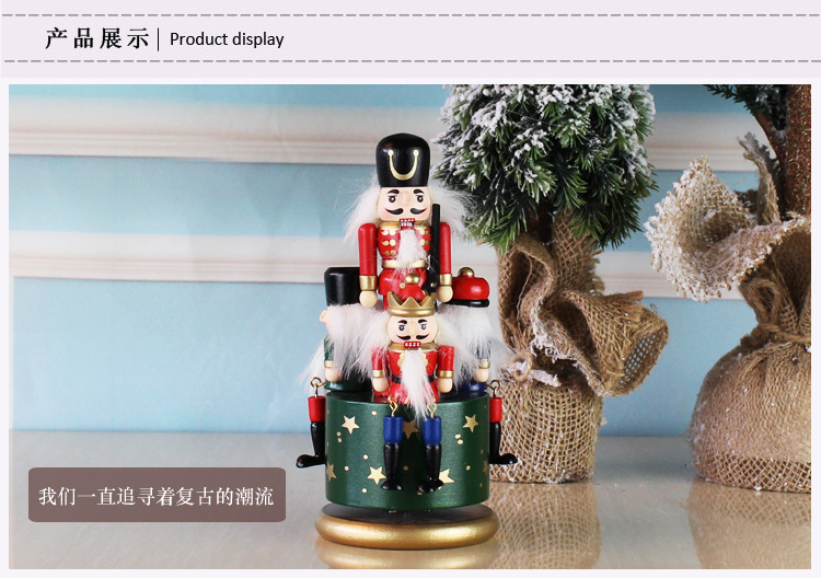 European-Style Hand Painting 23cm Nutcracker Rotating Music Box Crafts Decoration Home Wooden Music Box