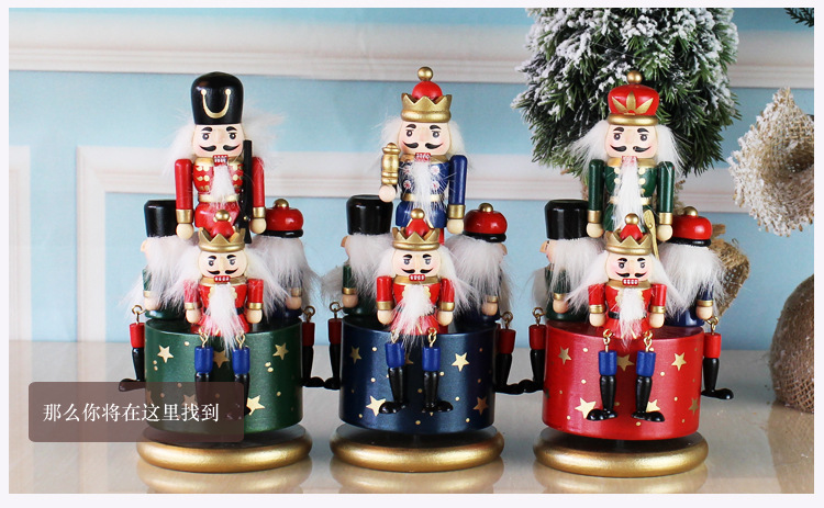 European-Style Hand Painting 23cm Nutcracker Rotating Music Box Crafts Decoration Home Wooden Music Box