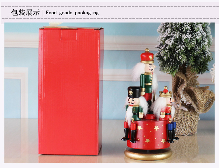 European-Style Hand Painting 23cm Nutcracker Rotating Music Box Crafts Decoration Home Wooden Music Box
