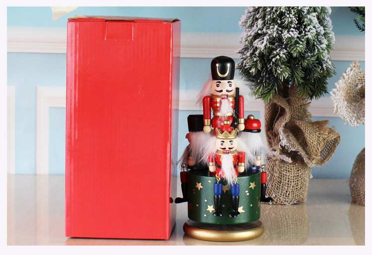 European-Style Hand Painting 23cm Nutcracker Rotating Music Box Crafts Decoration Home Wooden Music Box