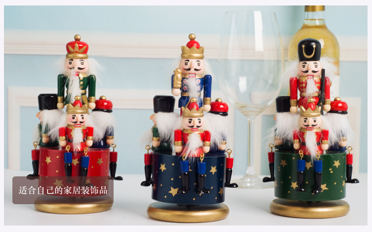 European-Style Hand Painting 23cm Nutcracker Rotating Music Box Crafts Decoration Home Wooden Music Box
