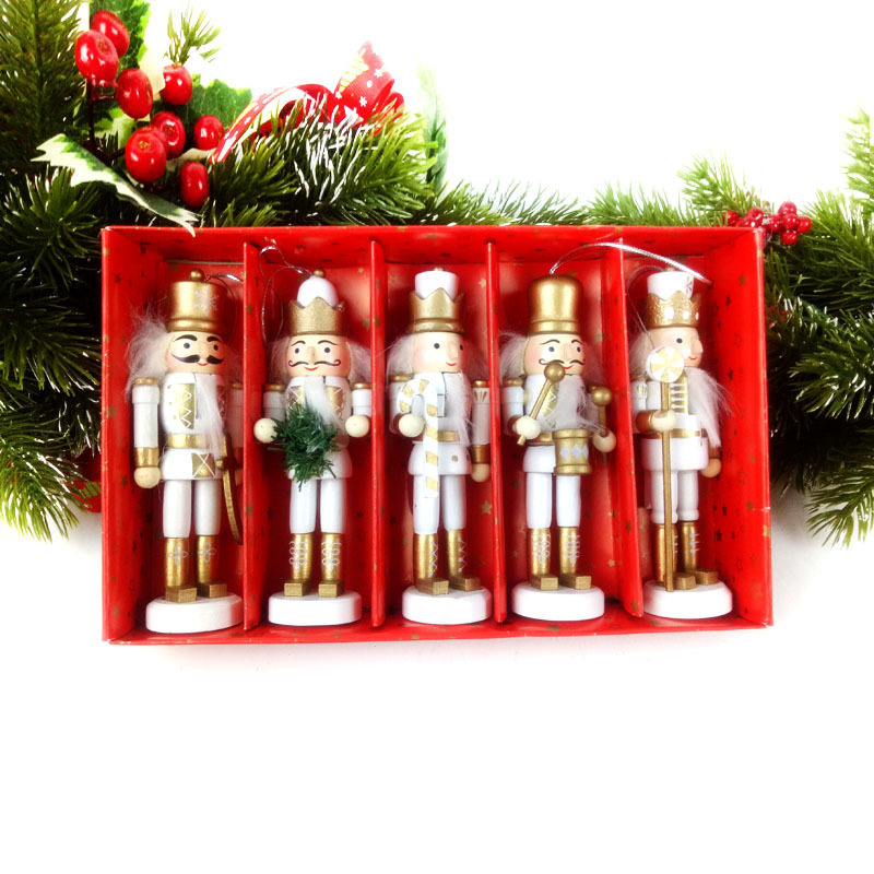 Product Sets Five 12cm Wooden Nutcracker Puppet Soldier Table Decorative Ornaments Layout Supplies Nutcracker Soldiers