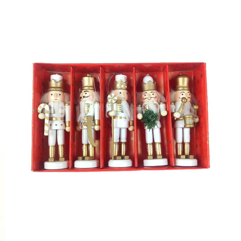 Product Sets Five 12cm Wooden Nutcracker Puppet Soldier Table Decorative Ornaments Layout Supplies Nutcracker Soldiers