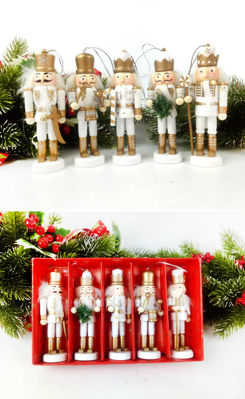 Product Sets Five 12cm Wooden Nutcracker Puppet Soldier Table Decorative Ornaments Layout Supplies Nutcracker Soldiers
