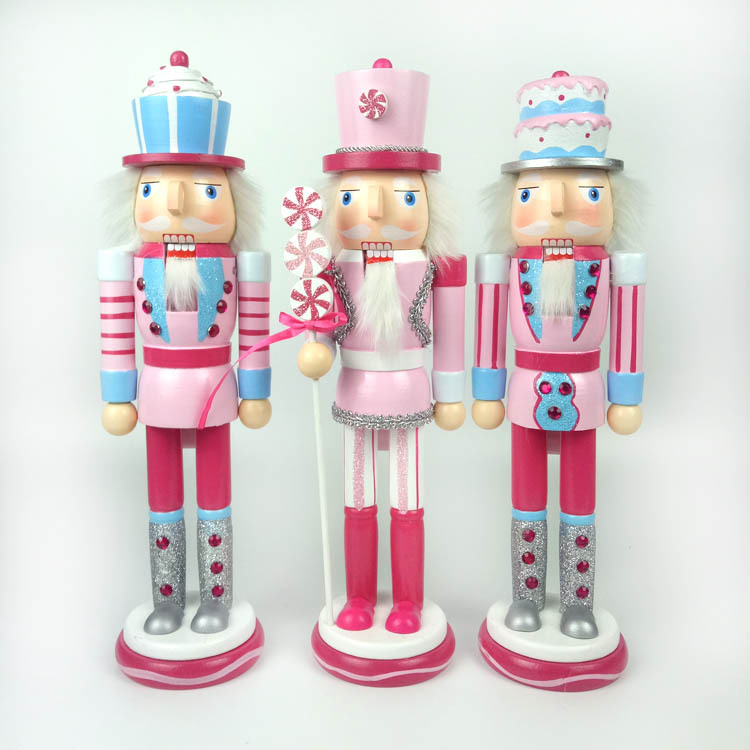 Christmas Decorations Wooden Candy Series Nutcracker King Soldier 38cm Set Three Desktop Ornaments Nutcracker Soldiers