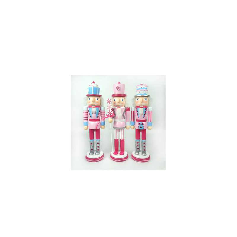 Christmas Decorations Wooden Candy Series Nutcracker King Soldier 38cm Set Three Desktop Ornaments Nutcracker Soldiers