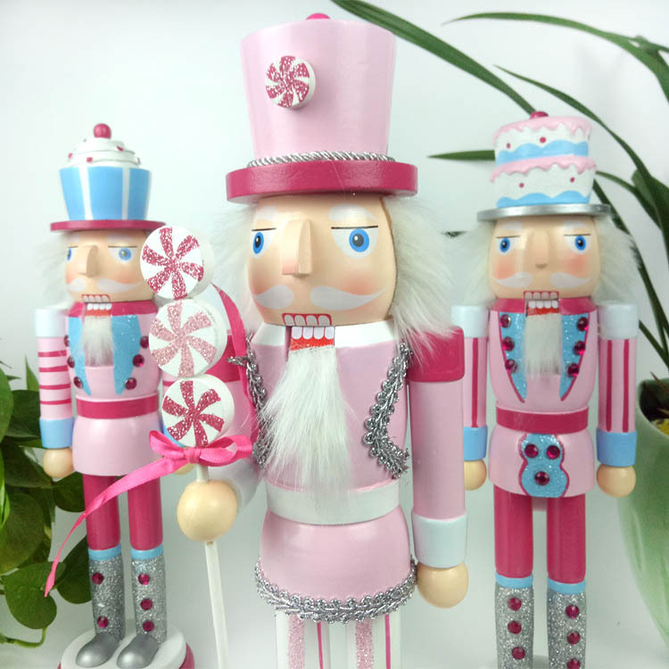 Christmas Decorations Wooden Candy Series Nutcracker King Soldier 38cm Set Three Desktop Ornaments Nutcracker Soldiers