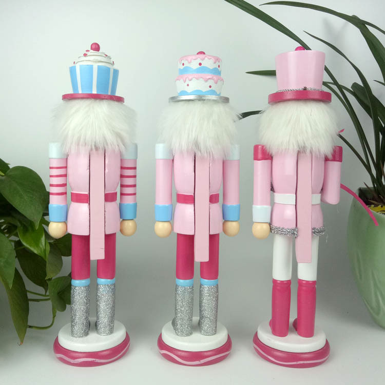 Christmas Decorations Wooden Candy Series Nutcracker King Soldier 38cm Set Three Desktop Ornaments Nutcracker Soldiers