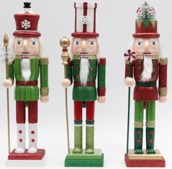 Christmas Decorations Wooden Candy Series Nutcracker King Soldier 38cm Set Three Desktop Ornaments Nutcracker Soldiers