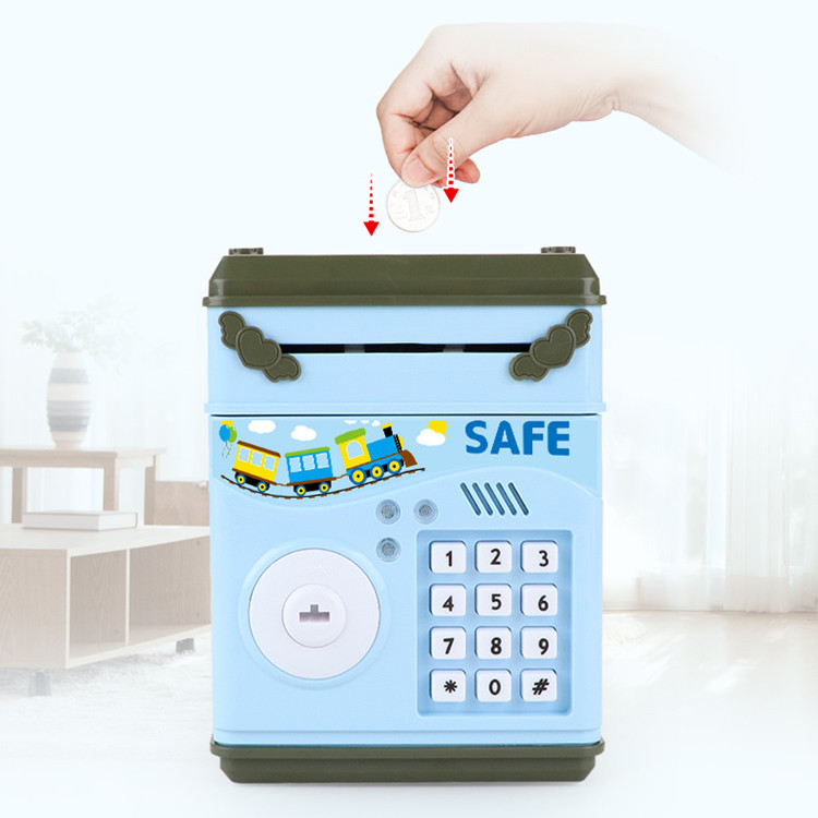Children&#039;s ATM code piggy bank automatic money machine cartoon large pull rod suction paper money jar with a key