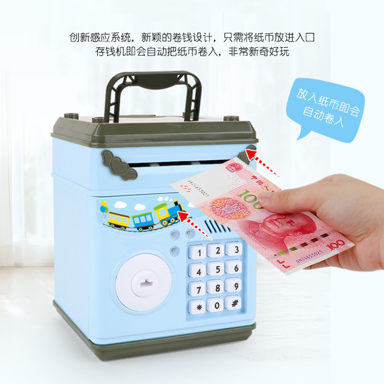 Children&#039;s ATM code piggy bank automatic money machine cartoon large pull rod suction paper money jar with a key