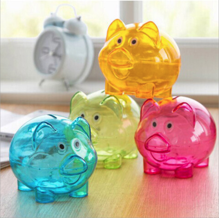 Small plastic coin bucket piggy bank year of the pig multicolor piggy bank high quality crash proof piggy bank