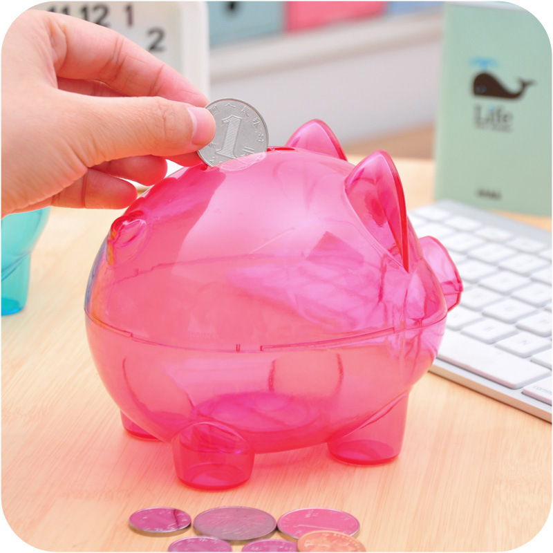 Small plastic coin bucket piggy bank year of the pig multicolor piggy bank high quality crash proof piggy bank