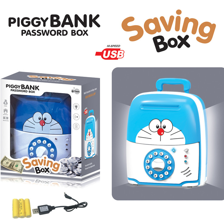 Creative hot-selling electric travel code box piggy bank with lamp effect LED music USB rechargeable battery piggy bank