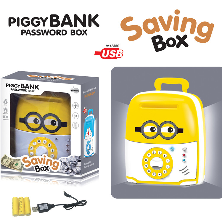Creative hot-selling electric travel code box piggy bank with lamp effect LED music USB rechargeable battery piggy bank