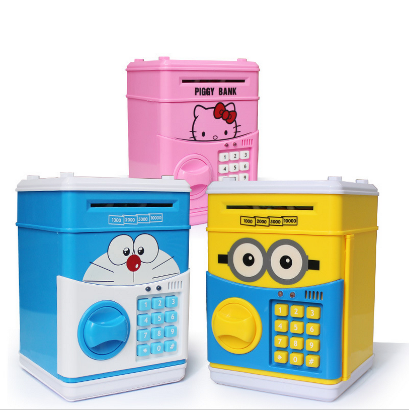 1506 Cartoon Password Saving Pot Automatic Roll Money KT Minions Children Automatic Piggy Bank ATM Safe Box