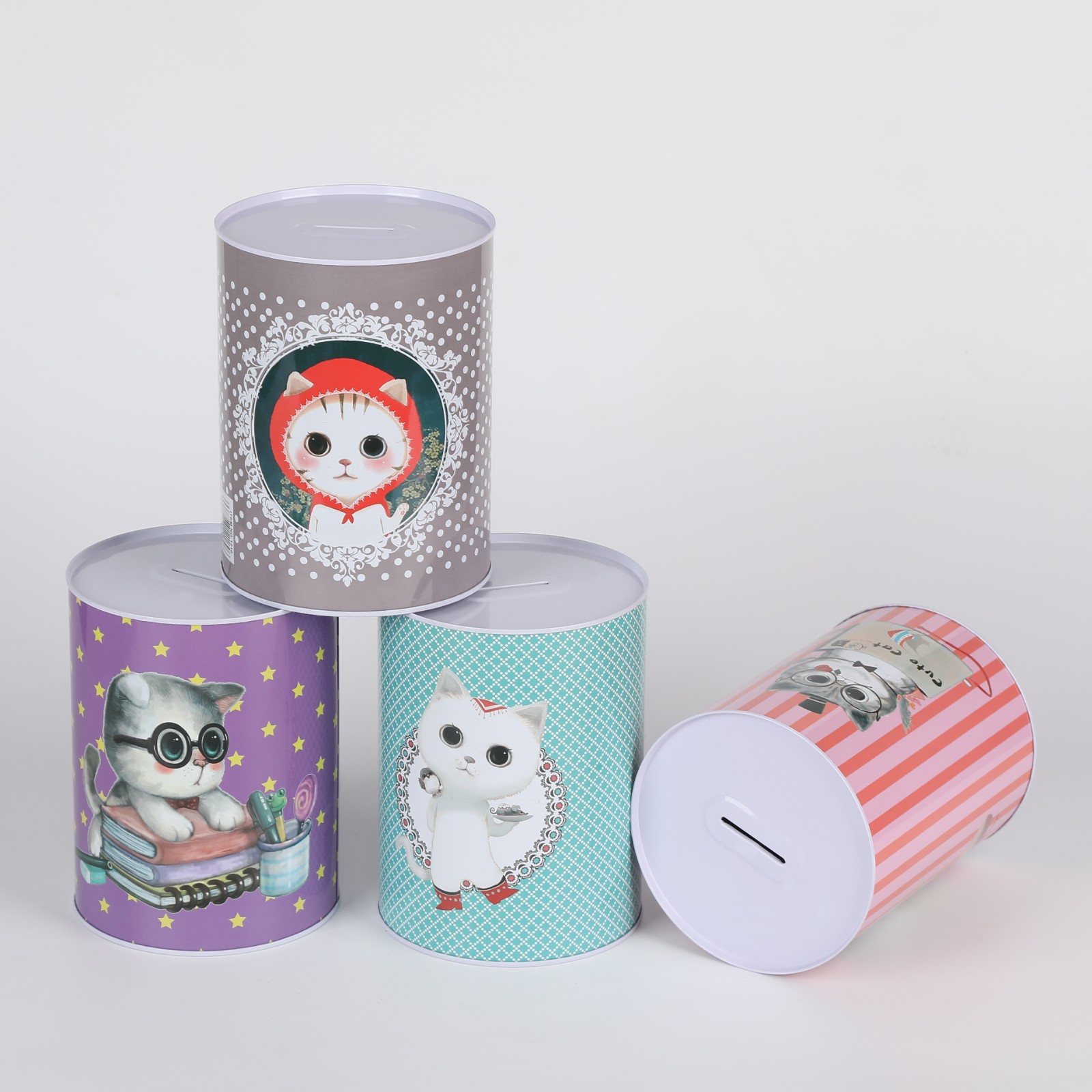 Tinplate Piggy Bank round Cartoon Creative Coin Savings Bank Metal Tin Cans Customized Wholesale