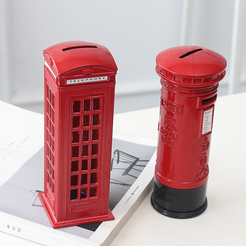 Spot Goods British Retro Zinc Alloy Telephone Booth Post Box Storage Model Piggy Bank Decoration Creative Home Desktop Decoration