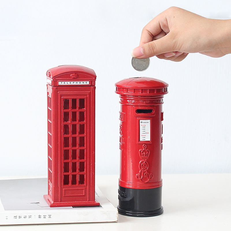 Spot Goods British Retro Zinc Alloy Telephone Booth Post Box Storage Model Piggy Bank Decoration Creative Home Desktop Decoration
