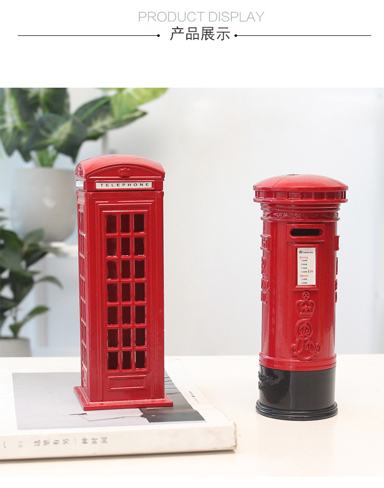 Spot Goods British Retro Zinc Alloy Telephone Booth Post Box Storage Model Piggy Bank Decoration Creative Home Desktop Decoration